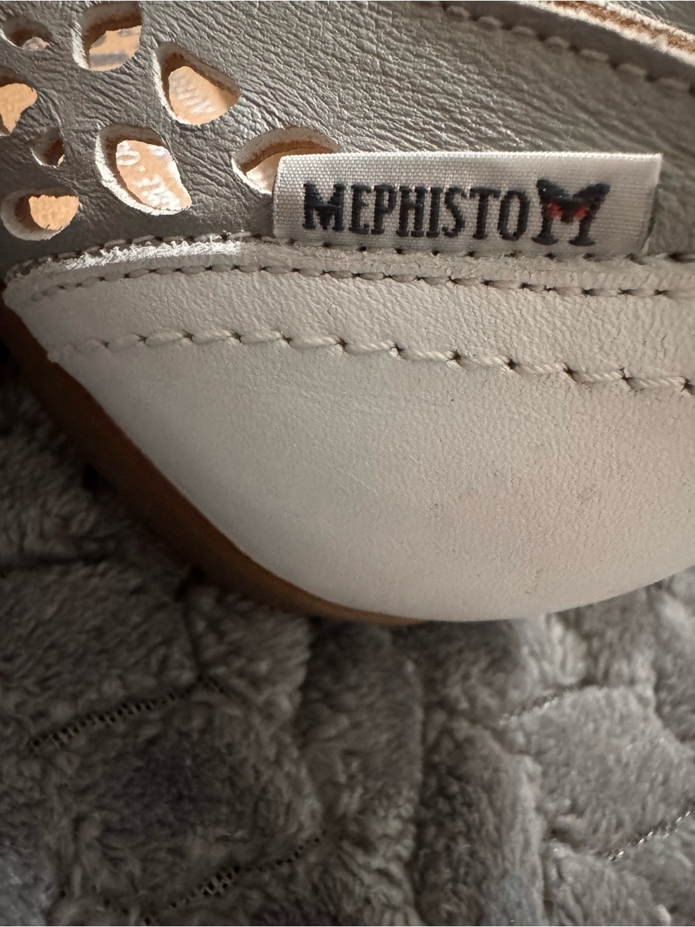 Mephisto White and Light Gray Mary Jane Perforated Leather Flats - Picture 3 of 10